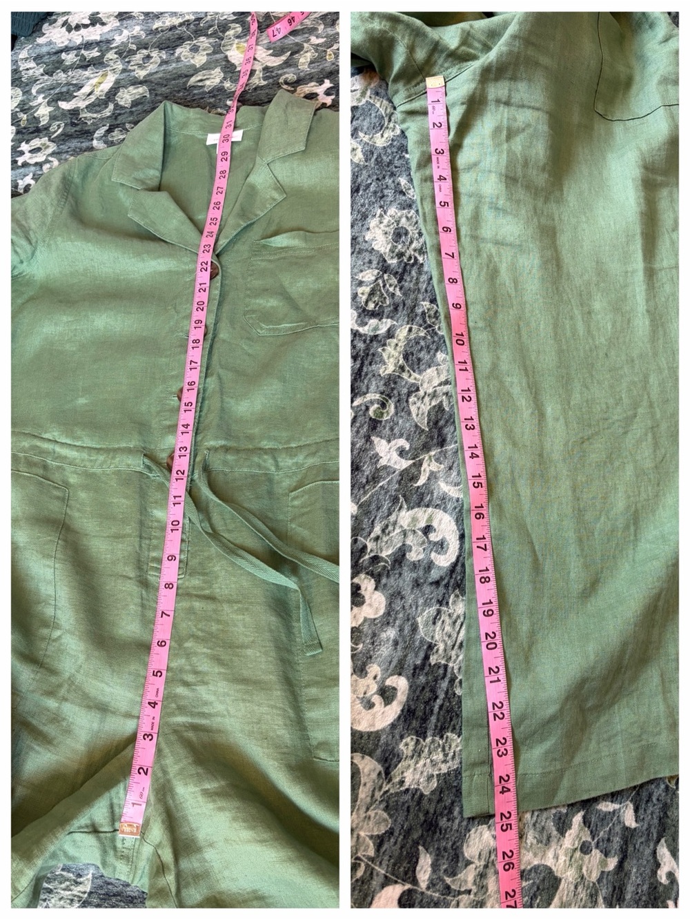 J. Jill Love Linen Green Short Sleeve Wide Leg Button Up Utility Jumpsuit - Picture 5 of 8